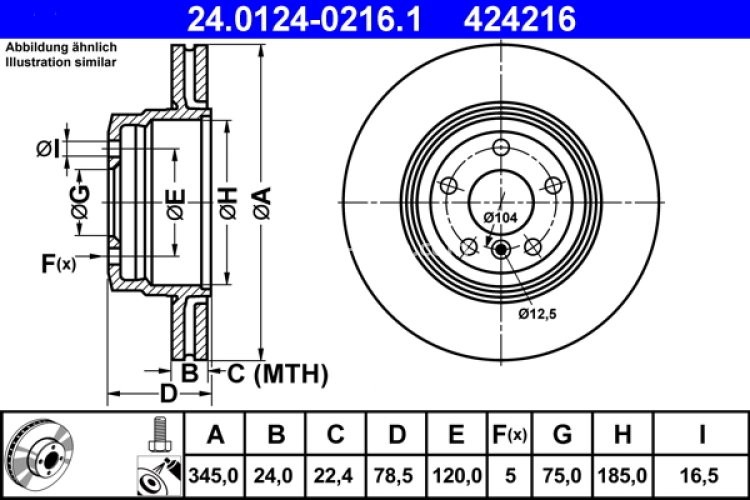 Disc frână ATE, spate,  (puternic carbonatat; cu suruburi) pentru: BMW X5 (E70), X5 (F15, F85), X6 (E71, E72), X6 (F16, F86) 3.0-4.8 10.06-07.19
