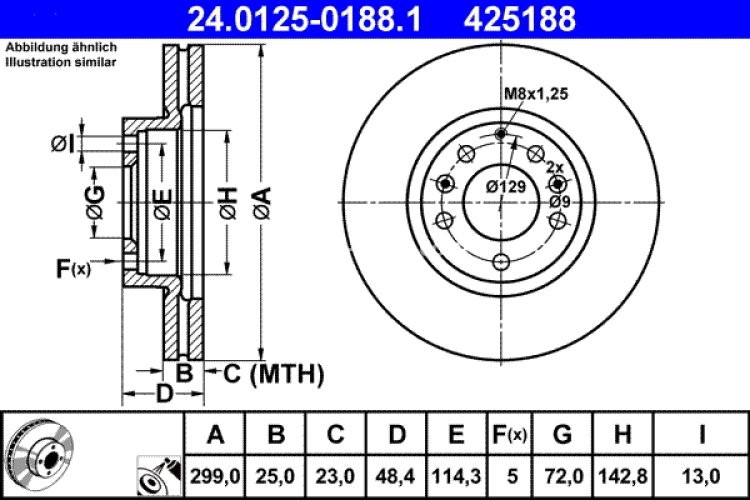 Disc frână ATE, față, pentru: MAZDA 6 1.8-2.5 08.07-07.13