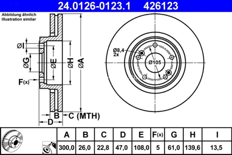 Disc frână ATE, față, pentru: RENAULT LAGUNA II 1.6-2.2D 03.01-12.07