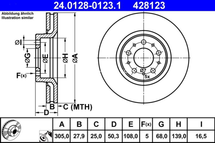 Disc frână ATE, față, pentru: VOLVO S60 I, S80 I, V70 I, V70 II, XC70 I 2.0-3.0 12.95-04.10