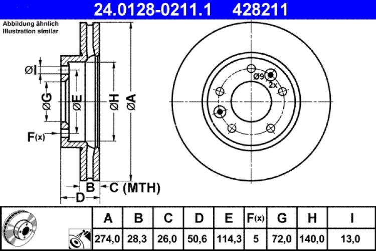 Disc frână ATE, față, pentru: KIA CARNIVAL II 2.5/2.9D/3.5 10.01-06.06