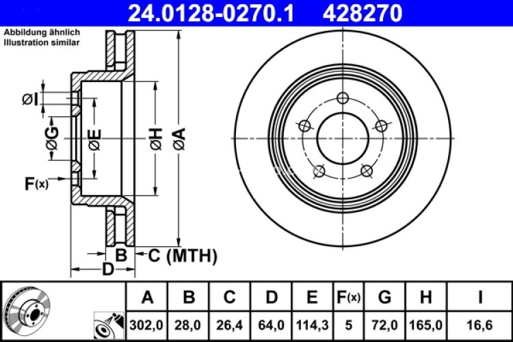 Disc frână ATE, față, pentru: DODGE NITRO; JEEP CHEROKEE 2.8D/3.7/4.0 09.06-