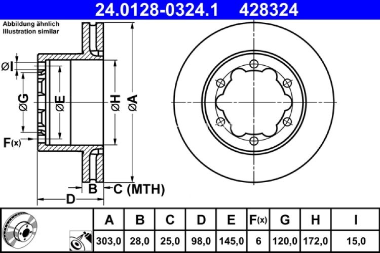 Disc frână ATE, spate, fits: VW CRAFTER, GRAND CALIFORNIA CAMPER 2.0D 09.16-