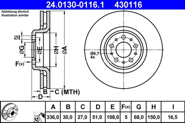 Disc frână ATE, față, pentru: VOLVO XC90 I 2.4D-4.4 06.02-12.14