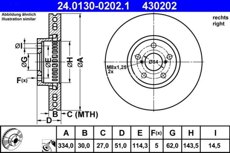 Disc frână ATE, față, dreapta pentru: LEXUS GS, IS II, IS III, RC 2.0-4.6 04.05-