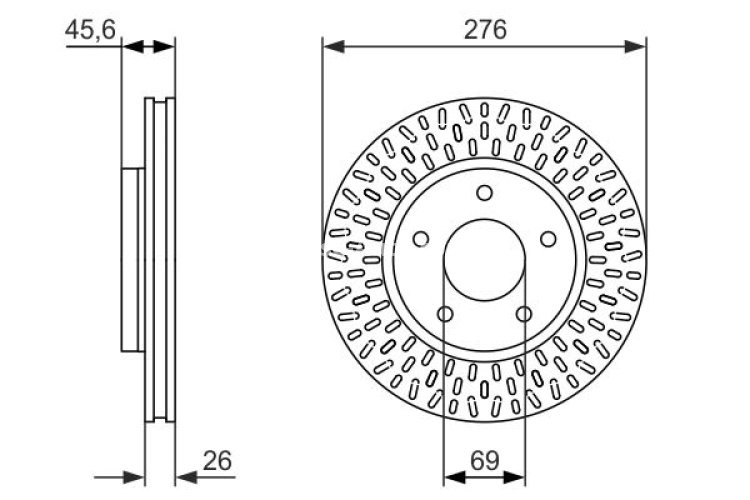 Disc frână BOSCH, față, pentru: DODGE CALIBER; MITSUBISHI LANCER VII, LANCER VIII 1.5-2.0D 09.03-