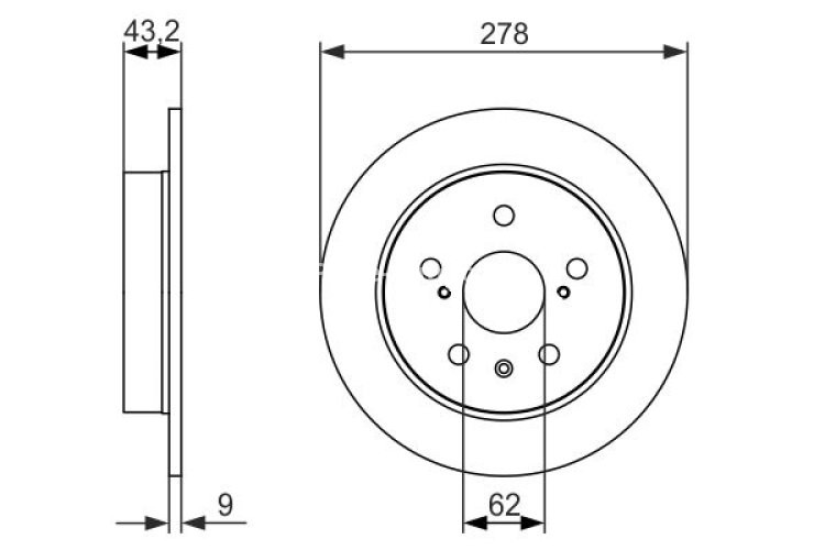 Disc frână BOSCH, spate, pentru: FIAT SEDICI; SUZUKI SWIFT III, SX4 1.5/1.6/2.0D 02.05-