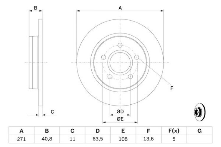 Disc frână BOSCH, spate, pentru: FORD FOCUS III, FOCUS III/KOMBI; FORD USA FOCUS 1.0-Electric 07.10-02.20