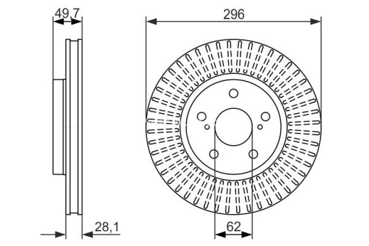 Disc frână BOSCH, față, pentru: LEXUS GS, IS C, IS II, IS III; TOYOTA CROWN, MARK X I 2.2D-3.5 09.03-09.20