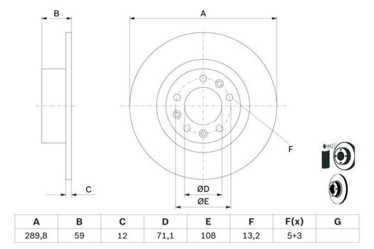 Disc frână BOSCH, spate, pentru: PEUGEOT 508 I 2.0D 10.14-12.18