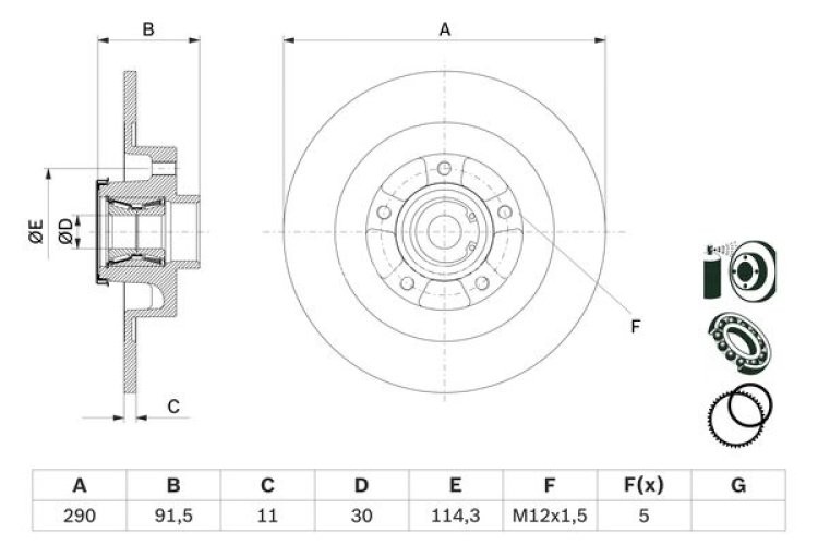 Disc frână BOSCH, cu rulment, spate, (cu inel ABS) pentru: RENAULT GRAND SCENIC IV, MEGANE IV, SCENIC IV, TALISMAN 1.2-2.0D 06.15-