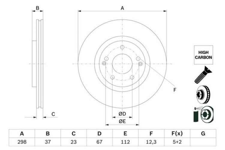 Disc frână BOSCH, față, pentru: SSANGYONG TIVOLI, TIVOLI GRAND, XLV 1.2-1.6LPG 03.15-