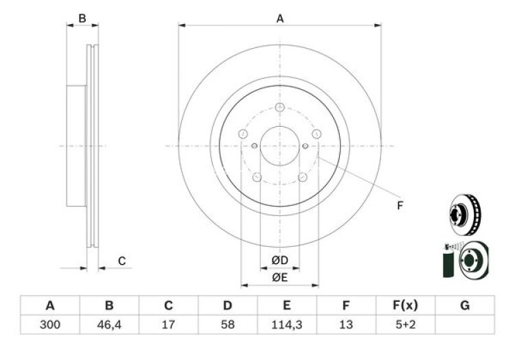 Disc frână BOSCH, spate, pentru: SUBARU LEGACY VI, LEVORG, OUTBACK 1.6-3.6 10.14-