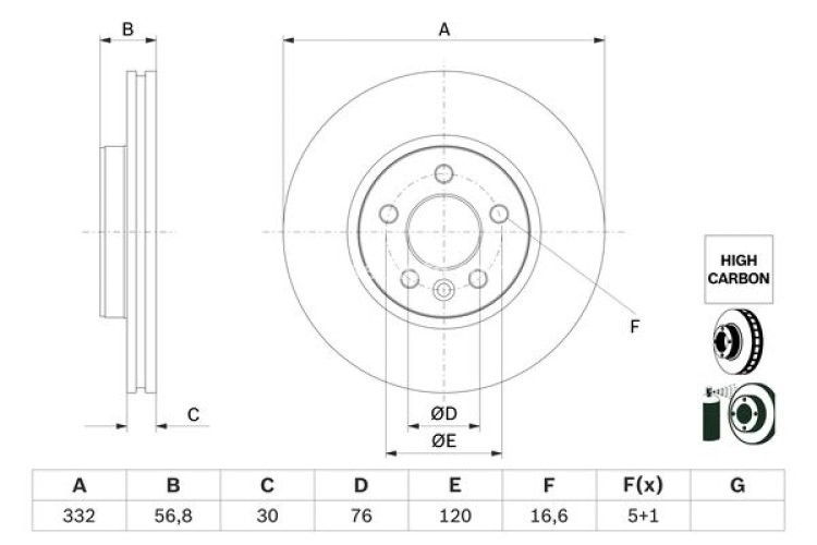 Disc frână BOSCH, față, pentru: VW AMAROK 2.0/2.0D/3.0D 12.10-05.22