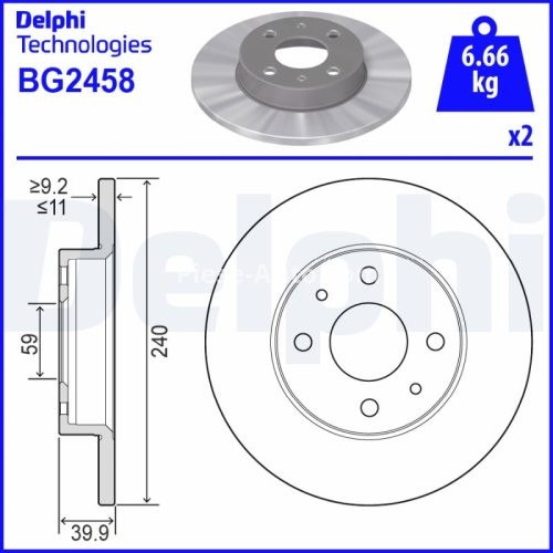 Set discuri frână DELPHI (2 buc.) ,față /spate, pentru: ALFA ROMEO 145, 146, 155, 33; BUICK CENTURY; FIAT 500, 500 C 0.7-Electric 09.74-