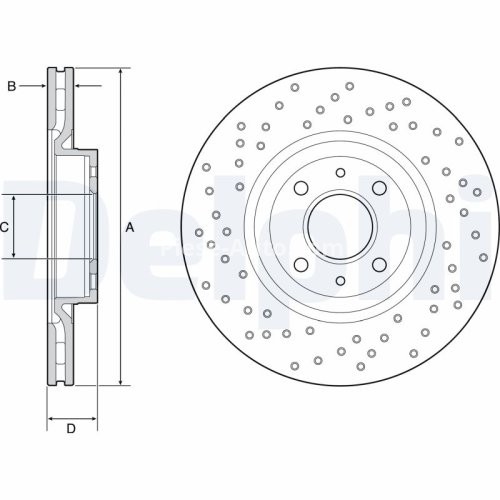 Set discuri frână DELPHI (2 buc.) ,față,  pentru: ABARTH 500 / 595 / 695, 500C / 595C / 695C 1.4 07.08-