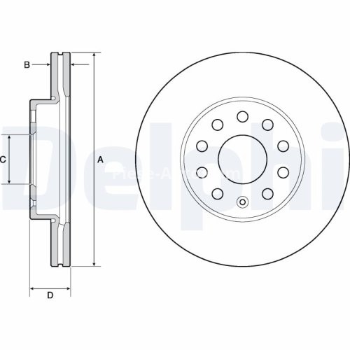 Set discuri frână DELPHI (2 buc.) ,față,  pentru: AUDI A3; SEAT LEON, LEON SC, LEON ST; SKODA OCTAVIA III; VW GOLF SPORTSVAN VII, GOLF VII 1.0-2.0D 08.12-