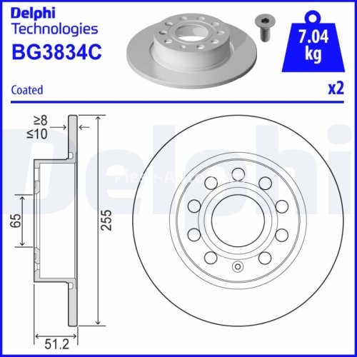 Set discuri frână DELPHI (2 buc.) spate, pentru: AUDI A3; SEAT ALTEA, ALTEA XL, LEON, LEON SC, LEON ST, LEON ST/KOMBI, TOLEDO III; SKODA OCTAVIA II 1.0-Electric 05.03-