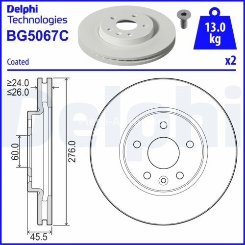 Set discuri frână DELPHI (2 buc.) ,față,  pentru: CHEVROLET BOLT; OPEL AMPERA-E, ASTRA K, ASTRA K/KOMBI 1.0-Electric 06.15-