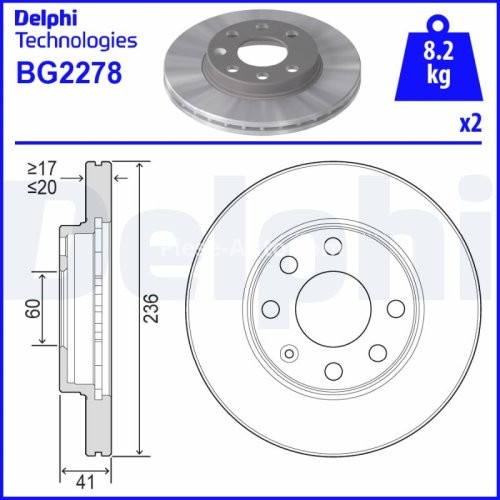 Set discuri frână DELPHI (2 buc.) ,față,  pentru: CHEVROLET CORSA, LANOS; DAEWOO LANOS, NEXIA; OPEL ASCONA C, ASTRA F, ASTRA F CLASSIC, ASTRA F/KOMBI, COMBO/MINIVAN 1.2-2.0 09.82-