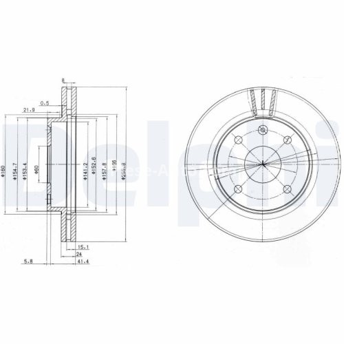 Set discuri frână DELPHI (2 buc.) ,față,  pentru: CHEVROLET EPICA, EVANDA, LACETTI, NUBIRA; DAEWOO EVANDA, LACETTI, NUBIRA 1.4-2.0D 08.02-
