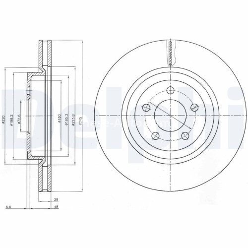 Disc frână DELPHI, față, pentru: CHRYSLER 300C; DODGE CHALLENGER, CHALLENGER SE, CHARGER, MAGNUM, MAGNUM II; LANCIA THEMA 2.7-6.4 09.04-