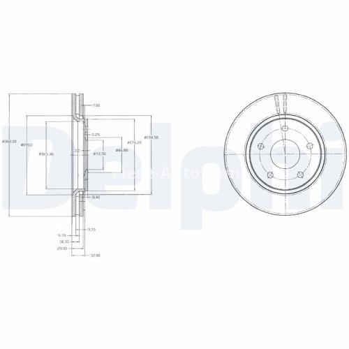 Set discuri frână DELPHI (2 buc.) ,față,  pentru: CHRYSLER GRAND VOYAGER V, VOYAGER V; DODGE JOURNEY; FIAT FREEMONT; VW ROUTAN 2.0D-4.0 10.07-