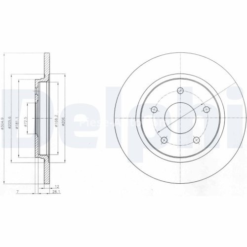 Set discuri frână DELPHI (2 buc.) spate, pentru: CHRYSLER GRAND VOYAGER V, VOYAGER V; DODGE GRAND, JOURNEY; FIAT FREEMONT 2.0D-3.8 10.07-