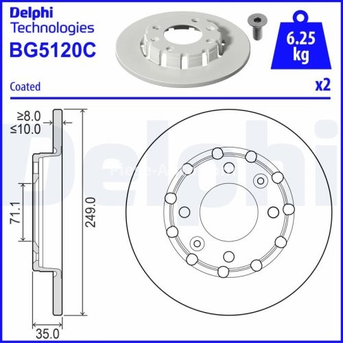 Set discuri frână DELPHI (2 buc.) spate, pentru: DS DS 3 / DS 3; CITROEN C4 III, C4 X; OPEL CORSA F, CORSA F/HATCHBACK, MOKKA; PEUGEOT 2008 II, 208 II 1.2-1.6D 06.19-