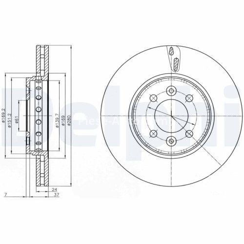 Set discuri frână DELPHI (2 buc.) ,față,  (puternic carbonatat; cu suruburi) pentru: DACIA DOKKER, DOKKER EXPRESS/MINIVAN, LODGY; RENAULT CAPTUR I, CLIO II, CLIO III 1.0-2.0 10.96-