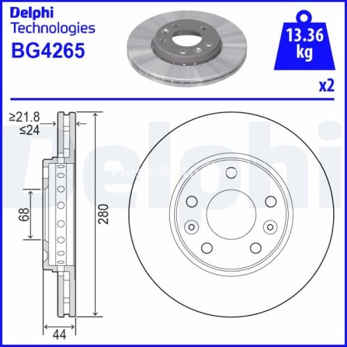 Set discuri frână DELPHI (2 buc.) ,față,  pentru: DACIA DUSTER, DUSTER/SUV; NISSAN JUKE, TERRANO, TOWNSTAR, TOWNSTAR/MINIVAN; RENAULT ARKANA I, CAPTUR II 1.0-Electric 10.07-