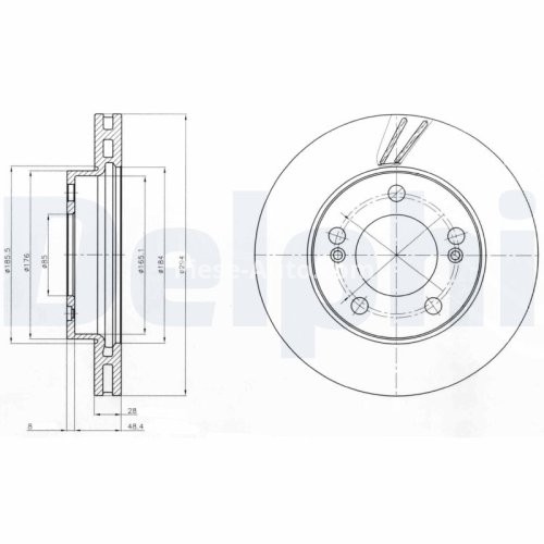 Set discuri frână DELPHI (2 buc.) ,față,  pentru: DAEWOO REXTON; SSANGYONG ACTYON I, ACTYON SPORTS I, ACTYON SPORTS II, KYRON, REXTON / REXTON II 2.0D-3.2D 04.02-