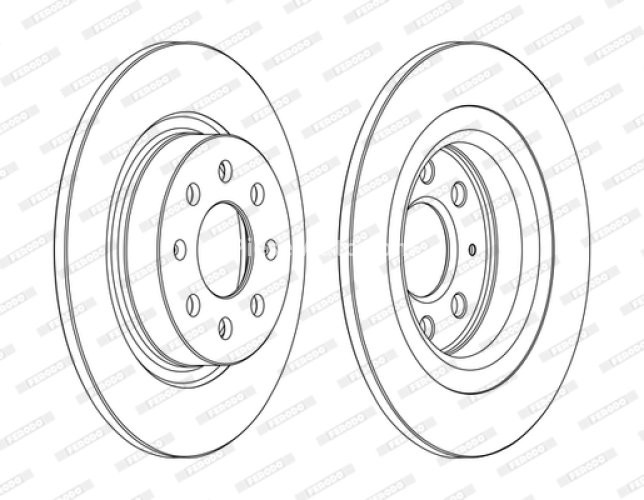 Set discuri frână FERODO (2 buc.) spate, se potrivește: FIAT GRANDE PUNTO, PUNTO, PUNTO EVO, PUNTO/HATCHBACK; OPEL ADAM, CORSA E 1.0-1.9D 10.05-