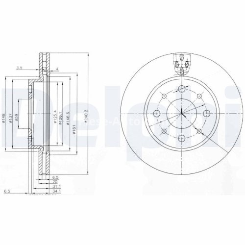 Set discuri frână DELPHI (2 buc.) ,față,  pentru: FIAT 500, 500 C, PANDA, PANDA/HATCHBACK; FORD KA 1.2-1.4CNG 09.03-