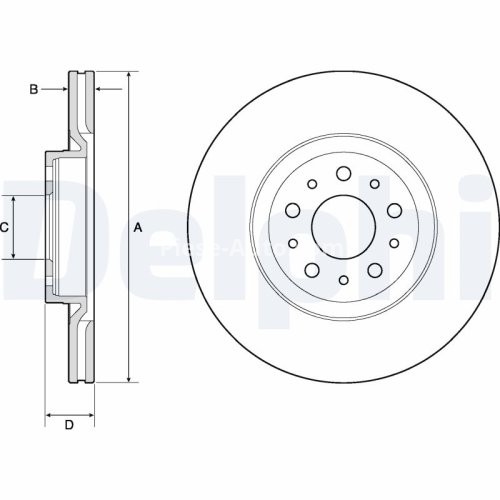 Set discuri frână DELPHI, față, pentru: FIAT BRAVO II, DOBLO, DOBLO CARGO, TIPO 1.0-1.6D 10.07-