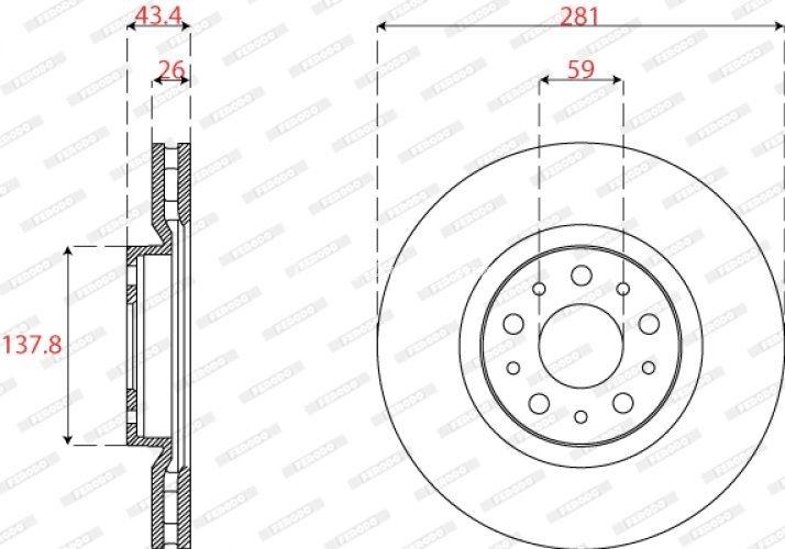 Set discuri frână FERODO (2 buc.) față, se potrivește: FIAT TIPO 1.3D-1.6D 10.15-