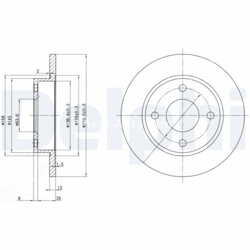 Set discuri frână DELPHI (2 buc.) ,față,  pentru: FORD COURIER, FIESTA III, FIESTA IV, FIESTA V, FIESTA/HATCHBACK, FIESTA/MINIVAN, KA; MAZDA 121 III 1.0-1.8D 03.89-11.08