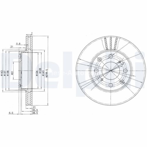 Set discuri frână DELPHI (2 buc.) ,față,  pentru: HONDA CITY V, CIVIC V, CIVIC VI, CIVIC VII, DOMANI, INSIGHT, JAZZ III 1.2-2.0D 10.91-