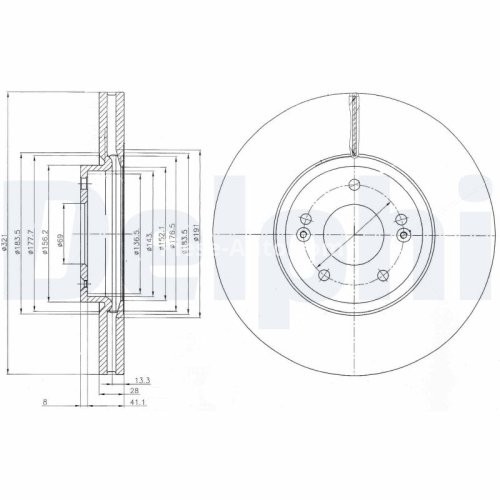 Disc frână DELPHI, față, pentru: HYUNDAI GRAND SANTA FÉ, SANTA FE IV, SANTA FE IV/SUV, SANTA FÉ II, SANTA FÉ III, SANTA FÉ II/SUV; KIA SORENTO II, SORENTO III 2.0D-3.5 03.06-