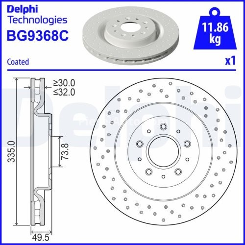 Disc frână DELPHI, față, pentru: JAGUAR XK 8 4.2 08.02-12.06
