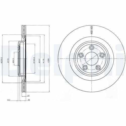 Set discuri frână DELPHI (2 buc.) spate, pentru: JAGUAR S-TYPE II, XF I, XF II, XF SPORTBRAKE, XJ, XK II 2.0-5.0 01.99-