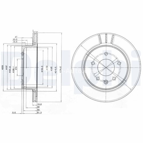 Set discuri frână DELPHI (2 buc.) spate, pentru: JAGUAR XJ, XK 8, XK II 3.2-6.0 09.89-07.14