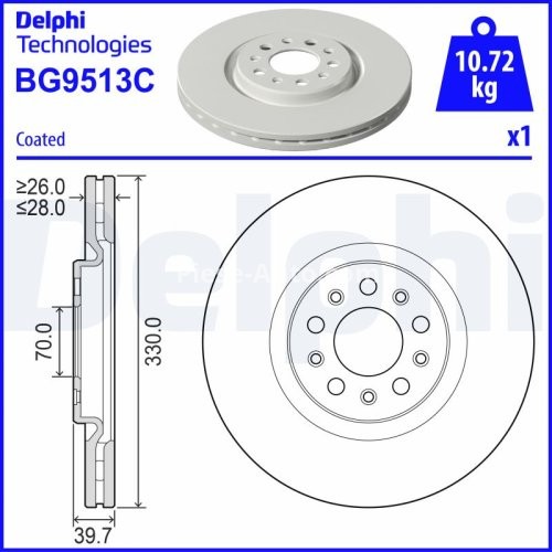 Disc frână DELPHI, față, pentru: JEEP COMPASS, RENEGADE 1.3H 04.20-