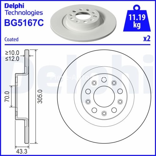 Set discuri frână DELPHI (2 buc.) spate, pentru: JEEP COMPASS, RENEGADE 1.3H 04.20-