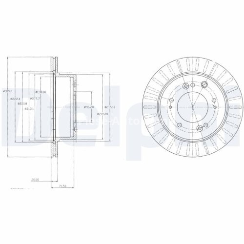 Set discuri frână DELPHI (2 buc.) spate, pentru: KIA SORENTO I; MITSUBISHI PAJERO CLASSIC 2.4/2.5D/3.3 07.01-