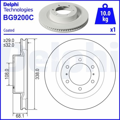 Disc frână DELPHI, față, pentru: LEXUS GX; TOYOTA 4 RUNNER V, LAND CRUISER, LAND CRUISER PRADO 2.7-4.6 08.09-