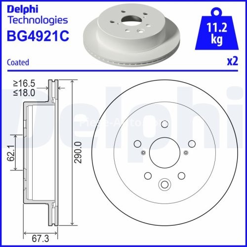 Set discuri frână DELPHI (2 buc.) spate, pentru: LEXUS IS III 2.0/2.5/2.5H 04.13-