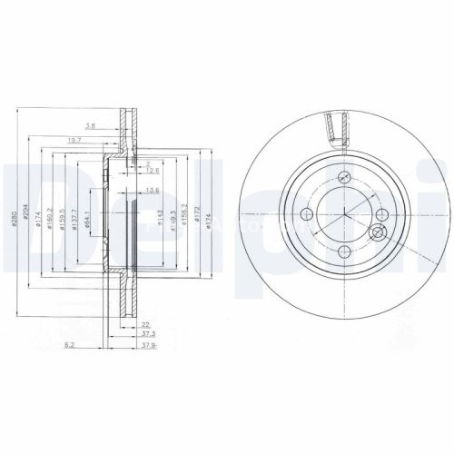 Set discuri frână DELPHI (2 buc.) ,față,  pentru: MINI (R50, R53), (R56), (R57), (R58), (R59), CLUBMAN (R55), CLUBVAN (R55) 1.4-2.0D 03.06-06.15