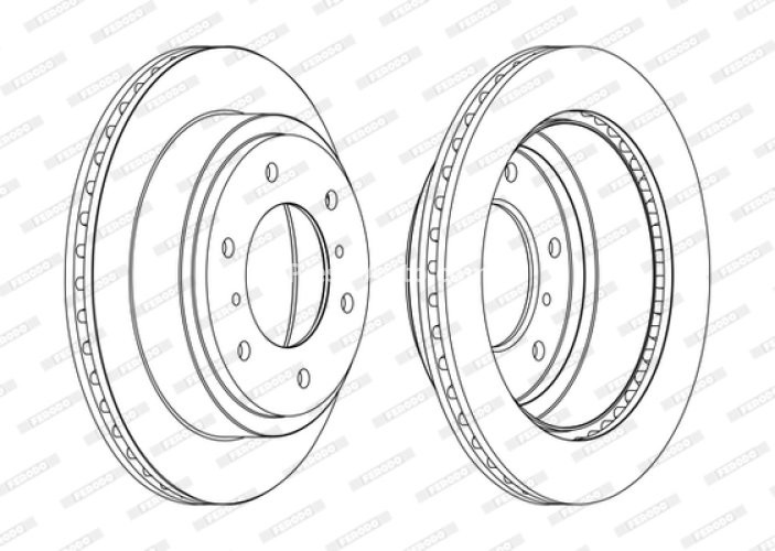 Set discuri frână FERODO (2 buc.) spate, se potrivește: MITSUBISHI PAJERO CLASSIC, PAJERO II, PAJERO III, PAJERO IV, PAJERO SPORT I 2.5D-3.8 04.00-