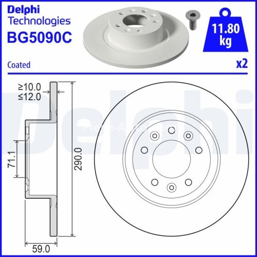 Set discuri frână DELPHI (2 buc.) spate, pentru: PEUGEOT 508 I 2.0D 10.14-12.18